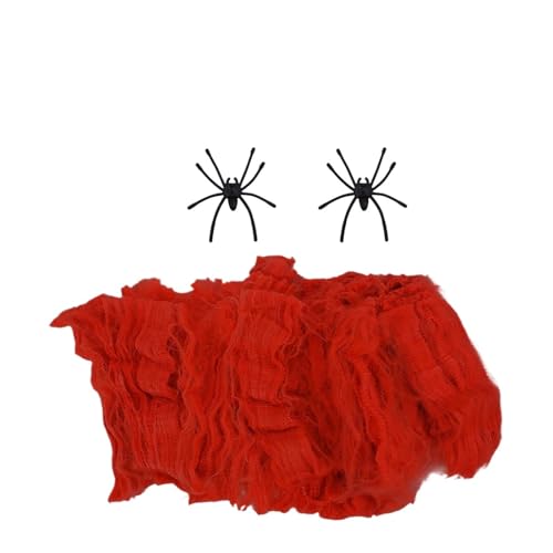 Halloween-Spinnennetz-Dekoration, künstliches Spinnennetz aus Seide, dehnbares Spinnennetz, gruselige Spukhaus-Szene, Requisite, DIY-Party, gruselige Dekoration, 10 Stück(Red) von GLSZNQO