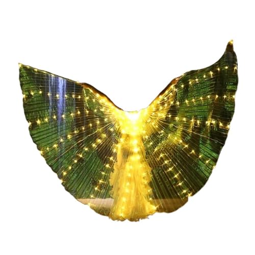 LED Glow Schmetterling Fee Flügel Mädchen Frauen Leuchten Bauchtanz Flügel Hochzeit Party Leistung Kostüm Zubehör(Yellow) von GLSZNQO