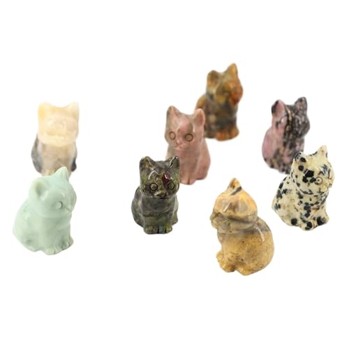 Natürliche Kristallkatze, Elefant, Eule, Kaninchen, Schildkröte, Statue, Heilstein, Schnitzerei, Tierfiguren, Reiki, kleines Heimdekorationsgeschenk(Cat) von GLSZNQO