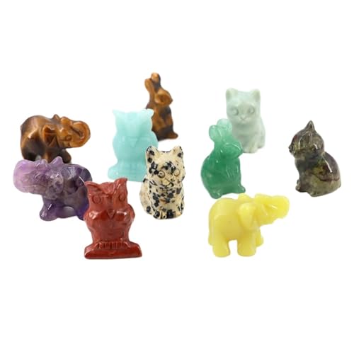 Natürliche Kristallkatze, Elefant, Eule, Kaninchen, Schildkröte, Statue, Heilstein, Schnitzerei, Tierfiguren, Reiki, kleines Heimdekorationsgeschenk(Random Stones) von GLSZNQO