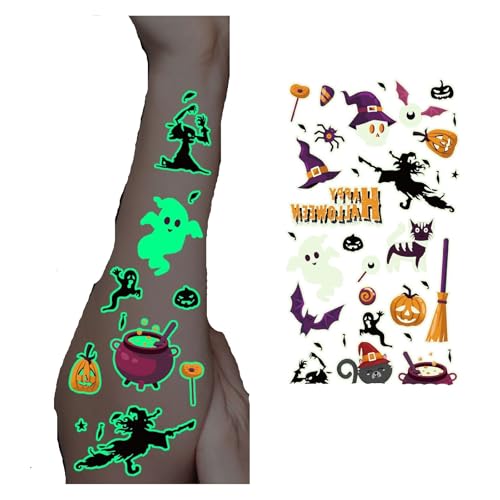 Temporäre Tattoo-Aufkleber, 10 Bögen mit 180 Mustern, im Dunkeln Leuchtend, Halloween-Serie, wasserfest, realistische Designs Temporäre Tattoo-Aufkleber, 10 Bögen mit 180 Mustern, im Dunkeln Leuchtend, Halloween-Serie, wasserfest, realistische Designs von GLSZNQO