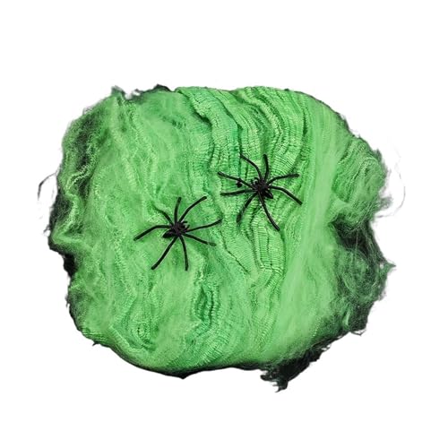 Weißes Spinnennetz for Halloween-Dekorationen, künstliches, dehnbares Spinnennetz for Halloween, gruselige Partyszene, Dekoration for Spukhaus-Requisiten(Green Spider Web) von GLSZNQO