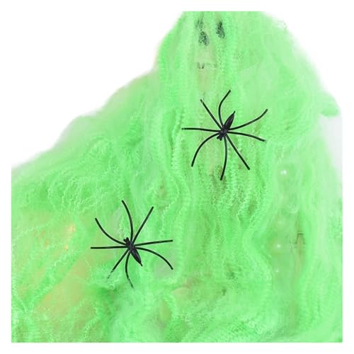 Weißes Spinnennetz for Halloween-Dekorationen, künstliches, dehnbares Spinnennetz for Halloween, gruselige Partyszene, Dekoration for Spukhaus-Requisiten(Green Spider Web) von GLSZNQO