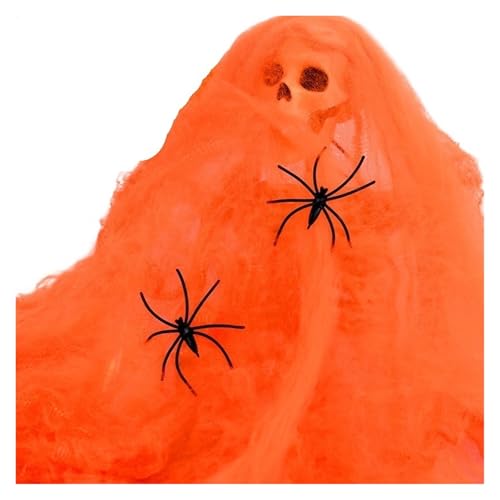 Weißes Spinnennetz for Halloween-Dekorationen, künstliches, dehnbares Spinnennetz for Halloween, gruselige Partyszene, Dekoration for Spukhaus-Requisiten(Orange Spider Web) von GLSZNQO