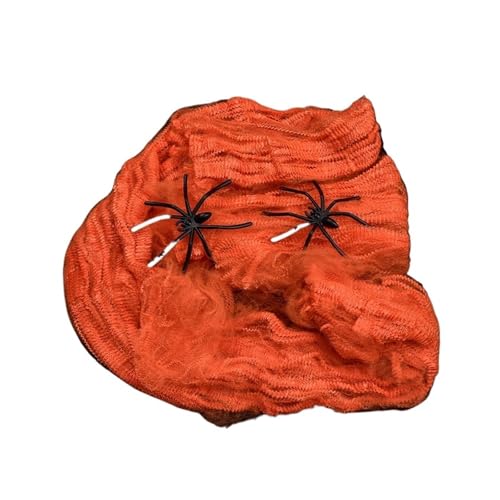 Weißes Spinnennetz for Halloween-Dekorationen, künstliches, dehnbares Spinnennetz for Halloween, gruselige Partyszene, Dekoration for Spukhaus-Requisiten(Orange Spider Web) von GLSZNQO