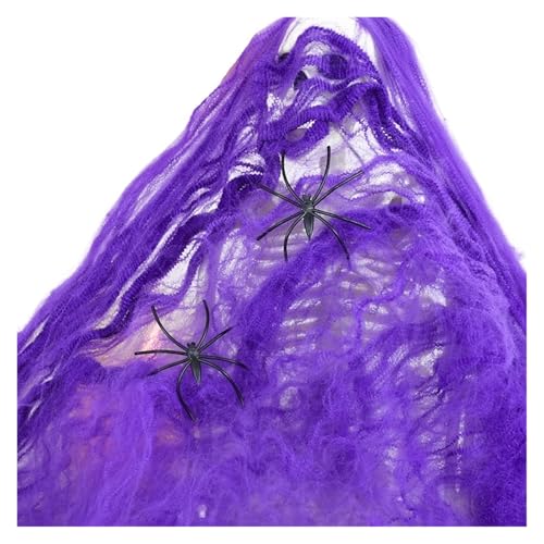 Weißes Spinnennetz for Halloween-Dekorationen, künstliches, dehnbares Spinnennetz for Halloween, gruselige Partyszene, Dekoration for Spukhaus-Requisiten(Purple Spider Web) von GLSZNQO