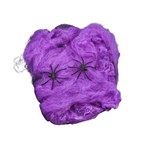 Weißes Spinnennetz for Halloween-Dekorationen, künstliches, dehnbares Spinnennetz for Halloween, gruselige Partyszene, Dekoration for Spukhaus-Requisiten(Purple Spider Web) von GLSZNQO