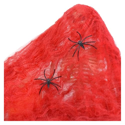 Weißes Spinnennetz for Halloween-Dekorationen, künstliches, dehnbares Spinnennetz for Halloween, gruselige Partyszene, Dekoration for Spukhaus-Requisiten(Red Spider Web) von GLSZNQO