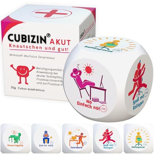 GLÜCKSGUT® Anti-Stress-Würfel | 2er Pack Cubizin | Lustiger Stresswürfel | 6 Motive, Geschenkbox & Anleitung | Spielzeug für Stressabbau, Kollegen & Büro Geschenk von GLÜCKSGUT