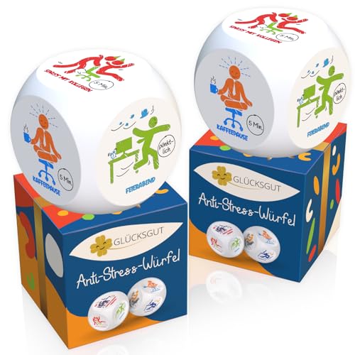 GLÜCKSGUT® Anti-Stress-Würfel | 2er Pack Piktogramme | Lustiger Stresswürfel | 6 Motive, Geschenkbox & Anleitung | Spielzeug für Stressabbau, Kollegen & Büro Geschenk von GLÜCKSGUT