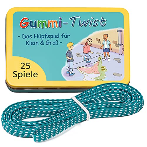 GLÜCKSWOLKE Gummitwist + Buch mit 25 Spiele - Indoor & Outdoor Spielzeug für Kinder ab 6, 7, 8, 9, 10 Jahre I Gummi Twist - Kinderspiele für Einschulung in Schultüte I Geschenke für Mädchen & Junge von GLÜCKSWOLKE