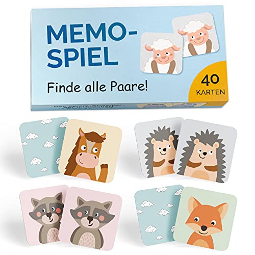 GLÜCKSWOLKE Memo - Spiel für Kinder ab 2 bis 6 Jahre, Montessori Spielzeug - fördert Konzentration + Merkfähigkeit, Lernspiele - Mit 7 Schwierigkeitsstufen, Kinderspielzeug - Neu (40 Karten) von GLÜCKSWOLKE