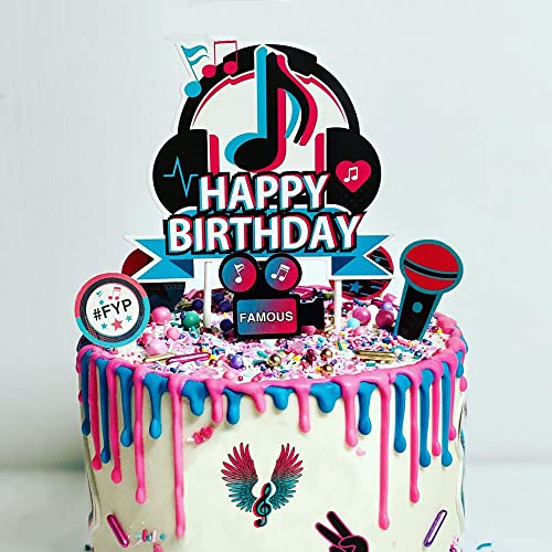 GLURUITE 25 Stück Musik-Tik-Cupcake-Topper, Happy Birthday Kuchenaufsätze, Bunt, für Geburtstag, Hochzeit, 25 Stück, Kuchenaufsätze von GLURUITE