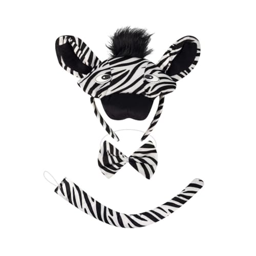 GMBYLBY 1/3/4-teiliges Zebras-Kostüm, Ohren, Stirnband, Schwanz, Fliege, Set, Tier-Kostüm, Halloween, Cosplay von GMBYLBY