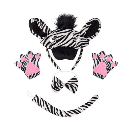 GMBYLBY 1/3/4-teiliges Zebras-Kostüm, Ohren, Stirnband, Schwanz, Fliege, Set, Tier-Kostüm, Halloween, Cosplay von GMBYLBY