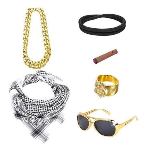 GMBYLBY 5pcs Erwachsener Männer Arabischer Kopfschal Mit Aqel Seil Sonnenbrille Halshälfte Dollar Ringe Set Halloween Arabian Kostümzubehör von GMBYLBY