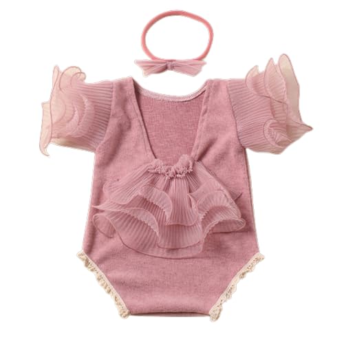 GMBYLBY Baby Girls Foto Kleidung Rückenfreier Jumpsuit Neugeborenes Kostüm Onepiefe Spitze Strampler Bowknot Stirnband Kind Outfit Baby Fotografie Requisiten Säuglings Requisite Set Spitze Strampler von GMBYLBY