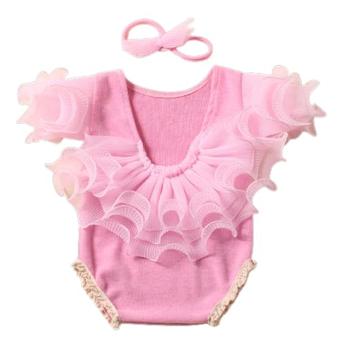 GMBYLBY Baby Girls Foto Kleidung Rückenfreier Jumpsuit Neugeborenes Kostüm Onepiefe Spitze Strampler Bowknot Stirnband Kind Outfit Baby Fotografie Requisiten Säuglings Requisite Set Spitze Strampler von GMBYLBY