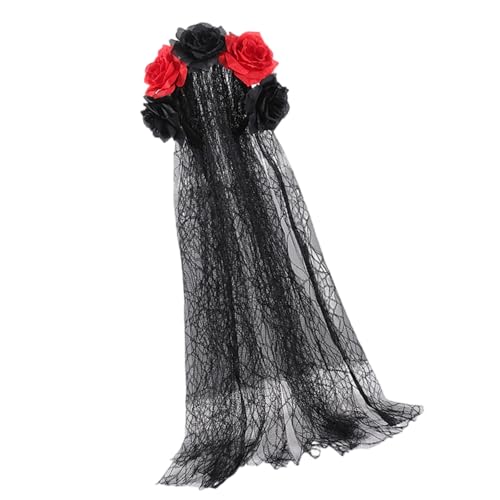 GMBYLBY Damen Tag der Toten, Kopfschmuck, Halloween-Kostüm, mexikanische Blumen, Kronen, Rosen-Stirnband mit schwarzen Schleiern, Tag der Toten GMBYLBY Damen Tag der Toten, Kopfschmuck, Halloween-Kostüm, mexikanische Blumen, Kronen, Rosen-Stirnband mit schwarzen Schleiern, Tag der Toten von GMBYLBY
