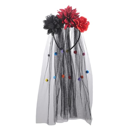 GMBYLBY Damen Tag der Toten, Kopfschmuck, Halloween-Kostüm, mexikanische Blumen, Kronen, Rosen-Stirnband mit schwarzen Schleiern, Tag der Toten GMBYLBY Damen Tag der Toten, Kopfschmuck, Halloween-Kostüm, mexikanische Blumen, Kronen, Rosen-Stirnband mit schwarzen Schleiern, Tag der Toten von GMBYLBY