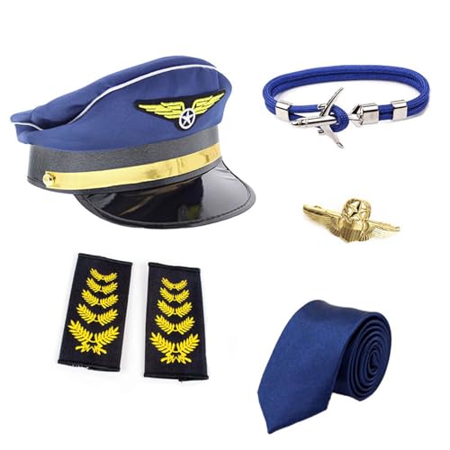 GMBYLBY Fluggesellschaftskapitän Kostüm Zubehör Kapitän Uniform Epauletten Hut Krawatte Flugbegleiterin Stewardess Rollenspiel Outfit von GMBYLBY