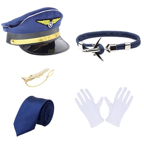 GMBYLBY Fluggesellschaftskapitän Kostüm Zubehör Kapitän Uniform Epauletten Hut Krawatte Flugbegleiterin Stewardess Rollenspiel Outfit von GMBYLBY