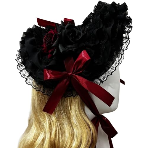 GMBYLBY Gewebter Strohhut mit dunklem Serien-Design und großer Schleife, eleganter Haubenhut für Damen, Themenpartys und Halloween, Haar-Accessoire von GMBYLBY