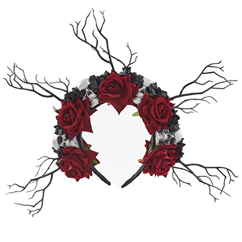 GMBYLBY Gothic Skull Stirnband Goth Blumenkronen Für Frauen Blütengeweih Kronenbaumzerstörer Stirnband Halloween Antlers Kron von GMBYLBY