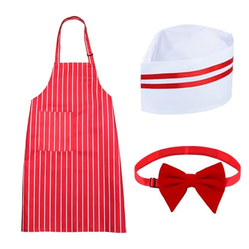 GMBYLBY Halloween 1950er Jahre Kellner-Kostüm-Set, Sodas Jerk Kostüm, Kellnerin, gestreifte Schürze, Kappen und Fliege, Set für Erwachsene von GMBYLBY