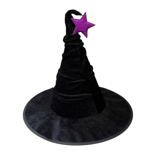 GMBYLBY Halloween-Hexenhut, Sterne, plissiert, Zauberermütze, groß, schwarz, Hexenhut für Party, Dekoration, Cosplay von GMBYLBY