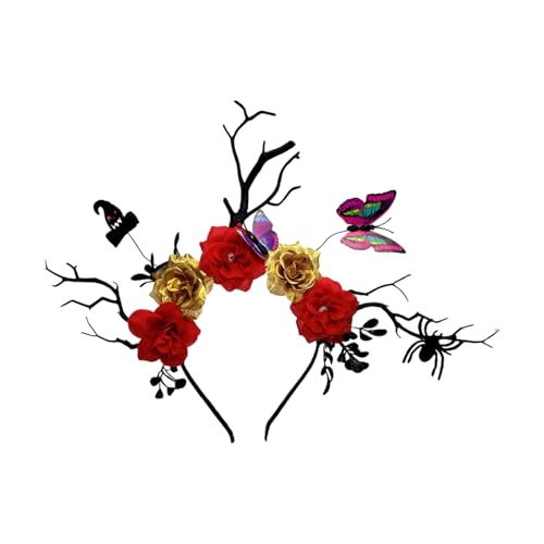 GMBYLBY Halloween-Hirschgeweih, Haarreif mit Fledermaus-Schmetterling-Detail und schwarzem Blumenzweig, Haarschmuck für Kostümpartys, schwarzer Ast, Hirschgeweih, Kopfschmuck GMBYLBY Halloween-Hirschgeweih, Haarreif mit Fledermaus-Schmetterling-Detail und schwarzem Blumenzweig, Haarschmuck für Kostümpartys, schwarzer Ast, Hirschgeweih, Kopfschmuck von GMBYLBY