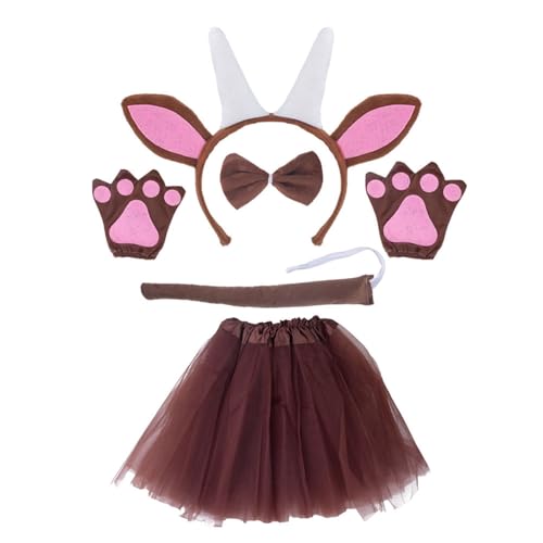 GMBYLBY Halloween-Ziegenhaarreifen/Schwanz/Fliege/Rock, Damen, Teenager, Make-up, Stirnband für Live-Übertragung, Karneval, Haar-Accessoire, Cosplay, Ziegen-Stirnband von GMBYLBY