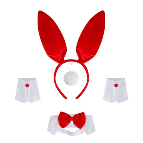 GMBYLBY Hasenohren, Stirnband, Kragen, Fliege, Manschette, Hasenschwanz für Halloween, Cosplay, Party, Ostern, Kostüm-Set von GMBYLBY