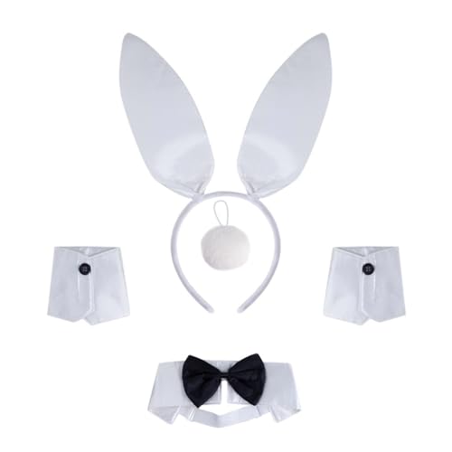 GMBYLBY Hasenohren, Stirnband, Kragen, Fliege, Manschette, Hasenschwanz für Halloween, Cosplay, Party, Ostern, Kostüm-Set GMBYLBY Hasenohren, Stirnband, Kragen, Fliege, Manschette, Hasenschwanz für Halloween, Cosplay, Party, Ostern, Kostüm-Set von GMBYLBY