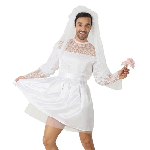 GMBYLBY Lustiges Brautkostüm für Erwachsene, Herren, Hochzeitskleid, Brautschleier und Gürtel, Set von GMBYLBY