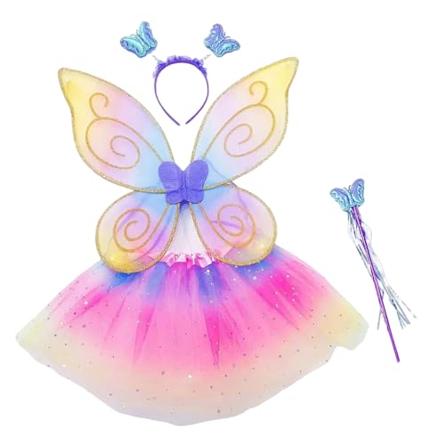 GMBYLBY Mädchendauer Rollenspiel Butterfly Kostüm Prinzessin Fairys Wing Magics Wand Stirnband Rock Halloween Cosplay Party von GMBYLBY