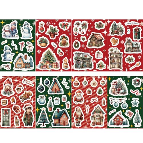 GMBYLBY Mode 8pcs Weihnachtsaufkleber Santa Snowman Tree Winter Dekorationen Für Kinder Scrapbooking Und Bastelmittel von GMBYLBY