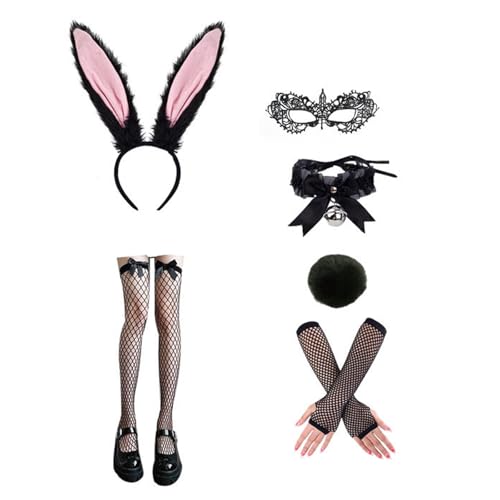 GMBYLBY Osterhasen-Kostüm-Zubehör-Set mit Hasenohren, Stirnband, Fliege, Schwanz und Armstulpen, Halloween-Cosplay-Kostüm GMBYLBY Osterhasen-Kostüm-Zubehör-Set mit Hasenohren, Stirnband, Fliege, Schwanz und Armstulpen, Halloween-Cosplay-Kostüm von GMBYLBY