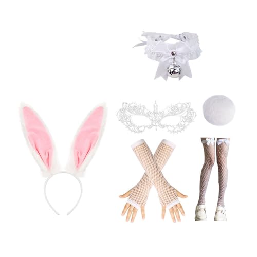 GMBYLBY Osterhasen-Kostüm-Zubehör-Set mit Hasenohren, Stirnband, Fliege, Schwanz und Armstulpen, Halloween-Cosplay-Kostüm GMBYLBY Osterhasen-Kostüm-Zubehör-Set mit Hasenohren, Stirnband, Fliege, Schwanz und Armstulpen, Halloween-Cosplay-Kostüm von GMBYLBY