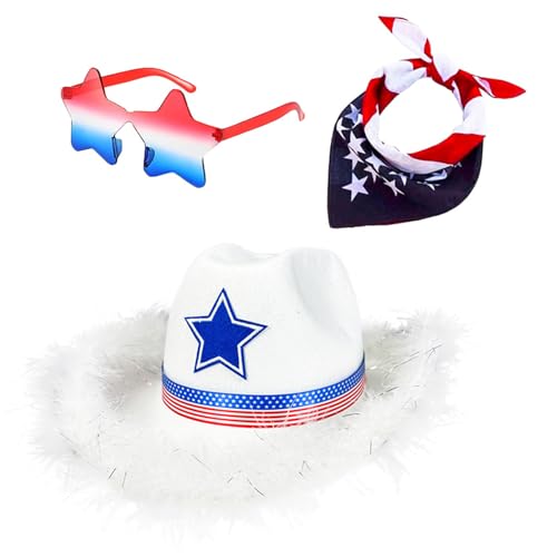 GMBYLBY Patriotisches Kostüm zum 4. Juli, Unabhängigkeitstag, Amerika-Flagge, Kostüm mit Sonnenbrille, Kuh-Jungen-Kappen-Zubehör von GMBYLBY