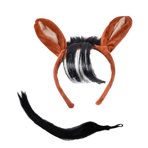 GMBYLBY Pferde-Kostüm-Zubehör, Ohr-Stirnband mit Schwanz, Cosplay-Outfit für Kinder, Erwachsene, Weihnachten, Halloween, Rollenspiele, Tier-Essentials von GMBYLBY