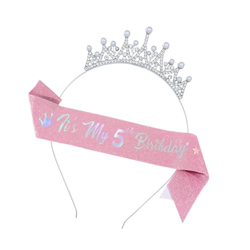 GMBYLBY Prinzessinnen-Kopfschmuck mit passender Schärpe, für Mädchen, Geburtstagsparty-Zubehör, Alter 3–10 Jahre, wiederverwendbar, praktisch, Party-Kostüm, Dekoration, praktische von GMBYLBY