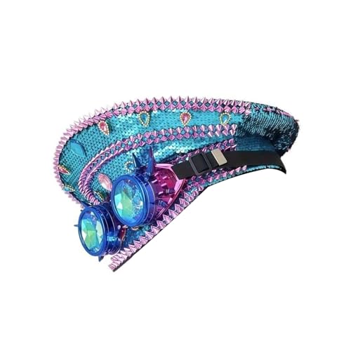 GMBYLBY Shining Pailled Captain Caps Mit Schutzbrillen Für Musikfestival Masquerades Party Flat Top Rollenspiel Accessoires von GMBYLBY