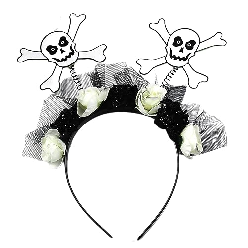 GMBYLBY Tag Des Toten Kopfstücks Schädel Blumenkronstirnband Halloween Skelettkranz Foto Requisiten Haarzubehör Halloween Rosenschädel von GMBYLBY