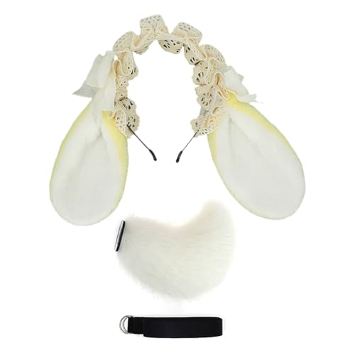 GMBYLBY Tierohren Stirnbänder Tierschwanz Hasen Kostüme Hasen Ohren Stirnband Kunstpelze Schwanz Halloween Cosplay Party Kostüm von GMBYLBY