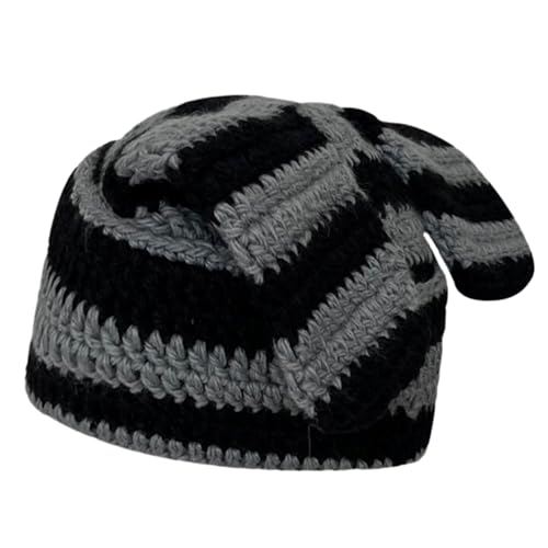 GMBYLBY Y2K Häkelstreifenhut Winterstrick Cap Mit Langer Kaninchen Ohr Cosplay Party Für Teenager Erwachsene Universelle Kopfschmuck Für Erwachsene Gestrickt von GMBYLBY
