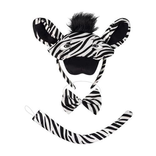 GMBYLBY Zebras, Ohren und Schwanz, Fliege, Handschuhe, Tier-Kostüm-Set, Zubehör, Zebras-Kostüm-Set für Halloween, Cosplay-Party GMBYLBY Zebras, Ohren und Schwanz, Fliege, Handschuhe, Tier-Kostüm-Set, Zubehör, Zebras-Kostüm-Set für Halloween, Cosplay-Party von GMBYLBY