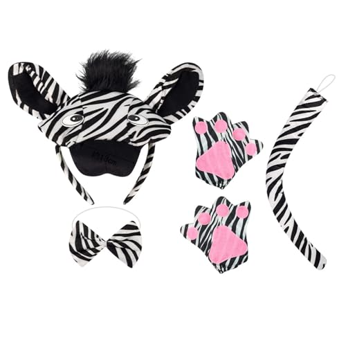 GMBYLBY Zebras, Ohren und Schwanz, Fliege, Handschuhe, Tier-Kostüm-Set, Zubehör, Zebras-Kostüm-Set für Halloween, Cosplay-Party GMBYLBY Zebras, Ohren und Schwanz, Fliege, Handschuhe, Tier-Kostüm-Set, Zubehör, Zebras-Kostüm-Set für Halloween, Cosplay-Party von GMBYLBY