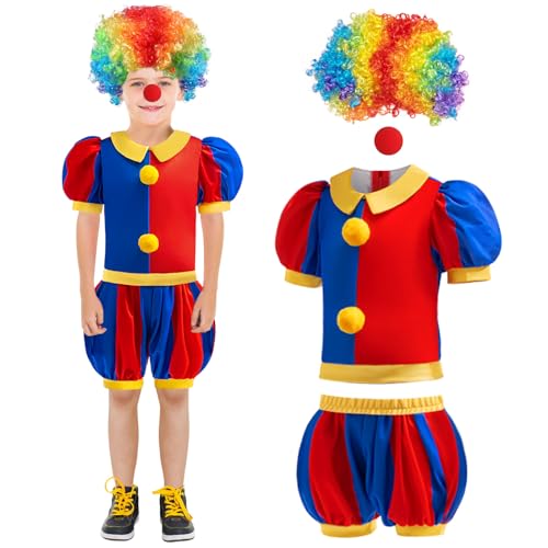 GMEDJVE Pomni Kostüm für Kinder Zirkus Clown Kostüm Kinder Pomni Cosplay 4Pcs Halloween Weihnachten Outfits von GMEDJVE