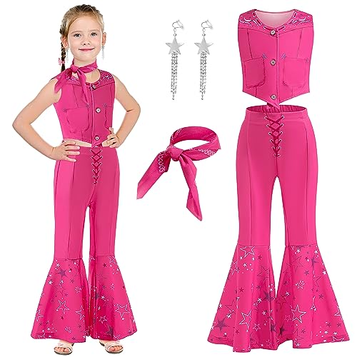 GMEDJVE Mädchen Cowgirl Kostüm Film Heroine Cosplay Rosa Cowgirl Outfit Kinder Western Christmas Party Dress up 3-12Y von GMEDJVE